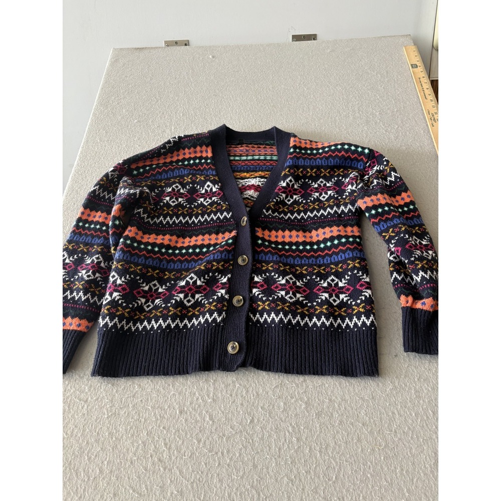 Talbots Sweater Womens Large Navy Multicolor Fair Isle Cardigan‎ Button Front